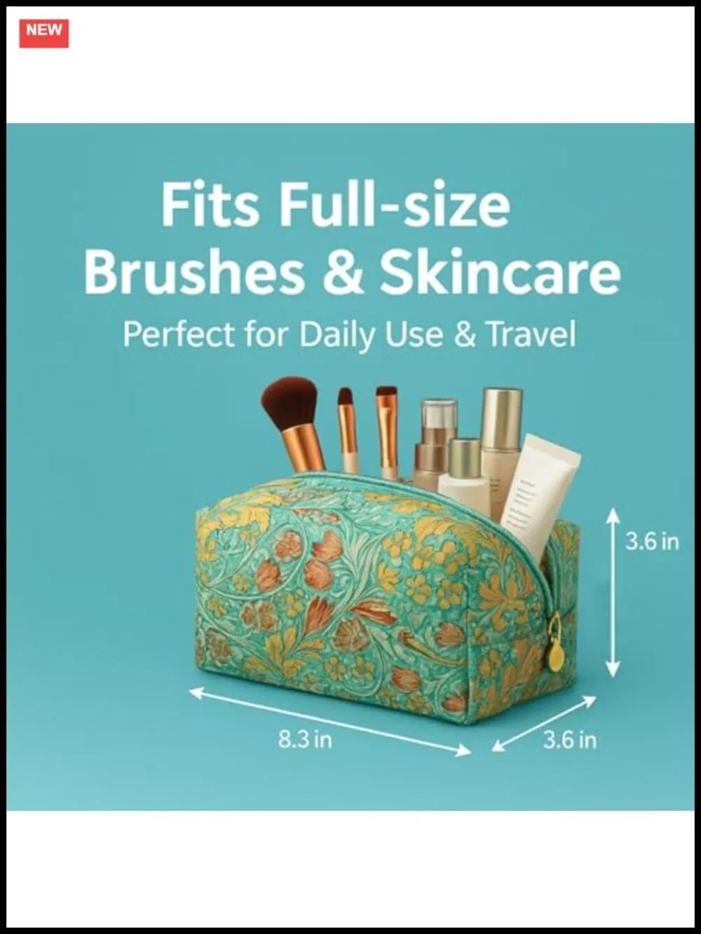Quilted Cotton Makeup Bag Large Capacity Travel Cosmetic Organizer Zipper